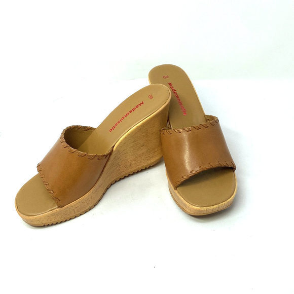 90s Leather Wedge Mule‎ Sandal - Vintage - Picture 1 of 1